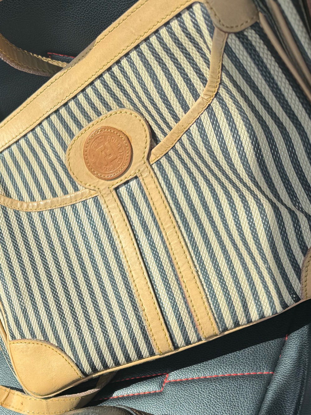 Fendi Blue and Tan Striped Shoulder Bag